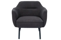 Fauteuil design en tissu effet velours gris foncé et métal noir LAURENS