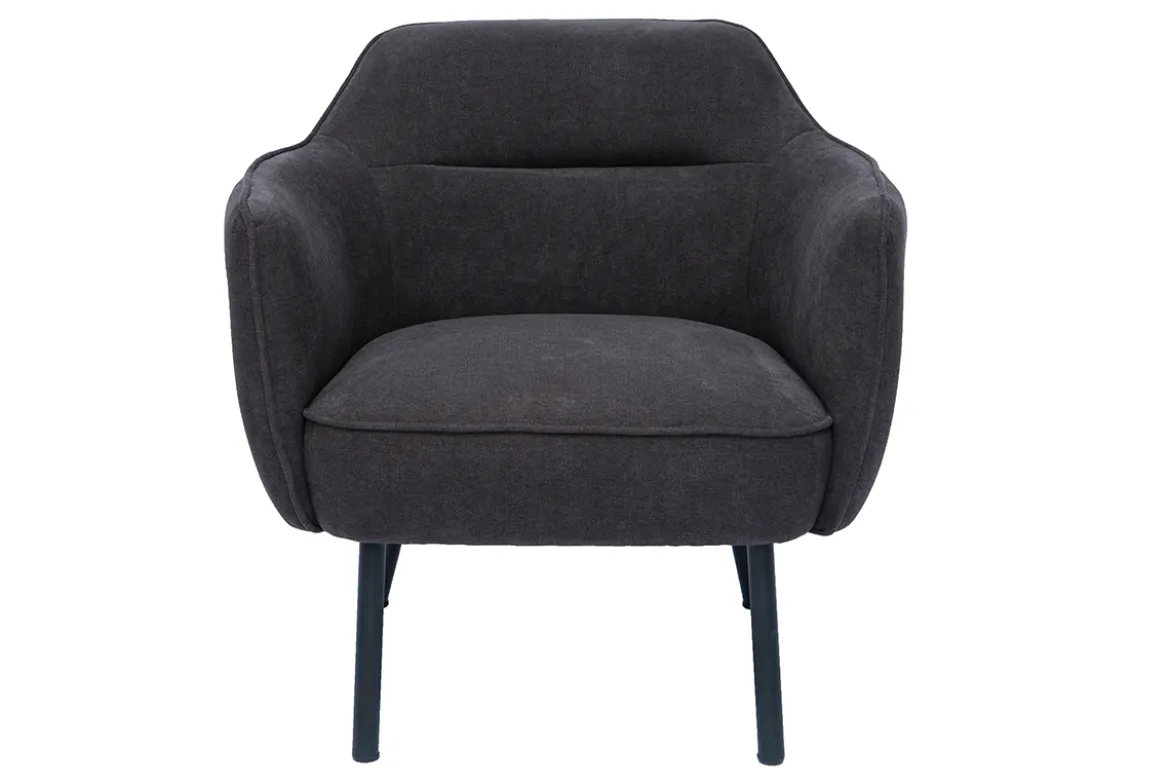 Fauteuil design en tissu effet velours gris foncé et métal noir LAURENS
