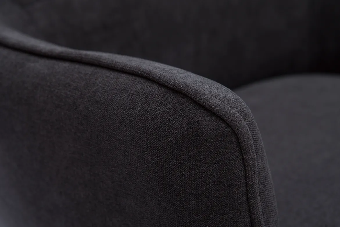 Fauteuil design en tissu effet velours gris foncé et métal noir LAURENS
