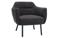 Fauteuil design en tissu effet velours gris foncé et métal noir LAURENS