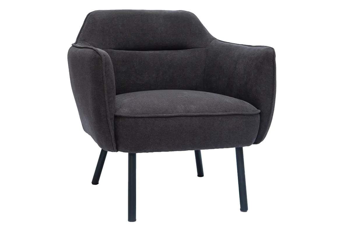 Fauteuil design en tissu effet velours gris foncé et métal noir LAURENS