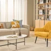 Fauteuil design en tissu effet velours texturé jaune moutarde et métal noir GASTON