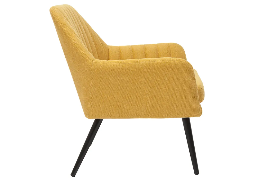Fauteuil design en tissu effet velours texturé jaune moutarde et métal noir GASTON