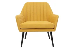Fauteuil design en tissu effet velours texturé jaune moutarde et métal noir GASTON
