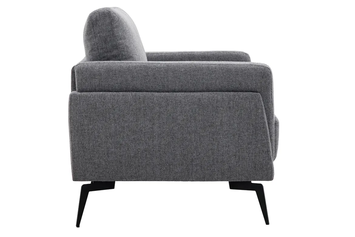 Fauteuil design en tissu effet velours texturé gris et métal noir MOSCO