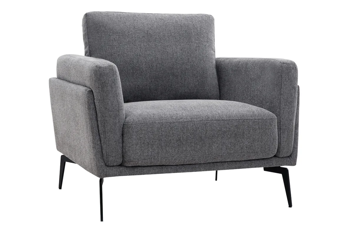Fauteuil design en tissu effet velours texturé gris et métal noir MOSCO