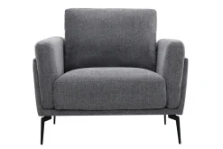 Fauteuil design en tissu effet velours texturé gris et métal noir MOSCO