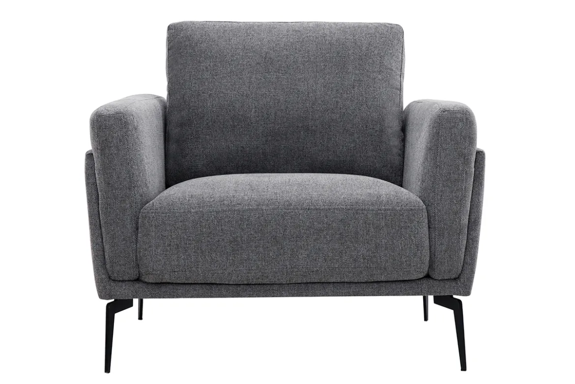 Fauteuil design en tissu effet velours texturé gris et métal noir MOSCO