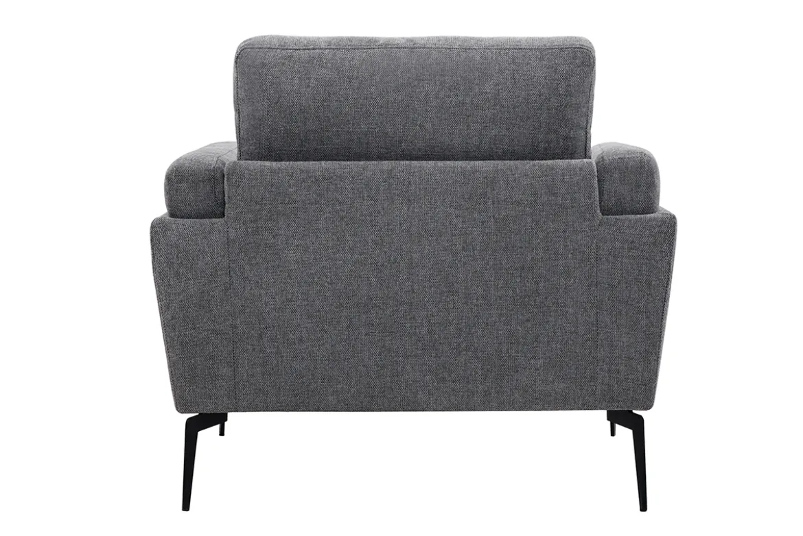 Fauteuil design en tissu effet velours texturé gris et métal noir MOSCO