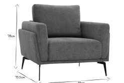 Fauteuil design en tissu effet velours texturé gris et métal noir MOSCO