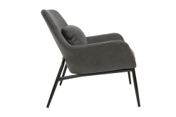 Fauteuil design en tissu effet velours gris foncé et métal noir MAXINE