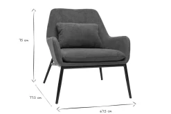 Fauteuil design en tissu effet velours gris foncé et métal noir MAXINE