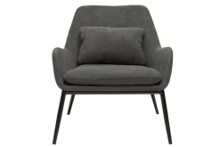Fauteuil design en tissu effet velours gris foncé et métal noir MAXINE