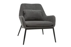 Fauteuil design en tissu effet velours gris foncé et métal noir MAXINE