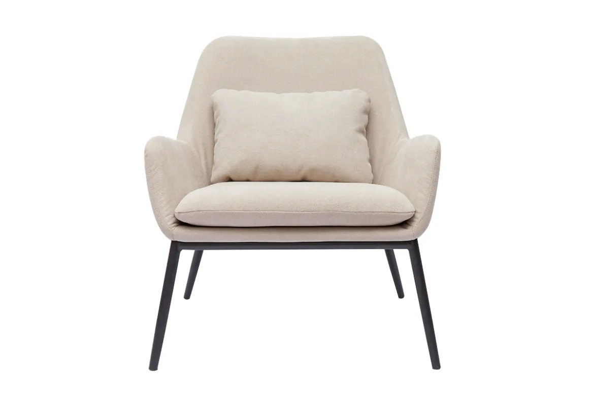Fauteuil design en tissu effet velours beige et métal noir MAXINE