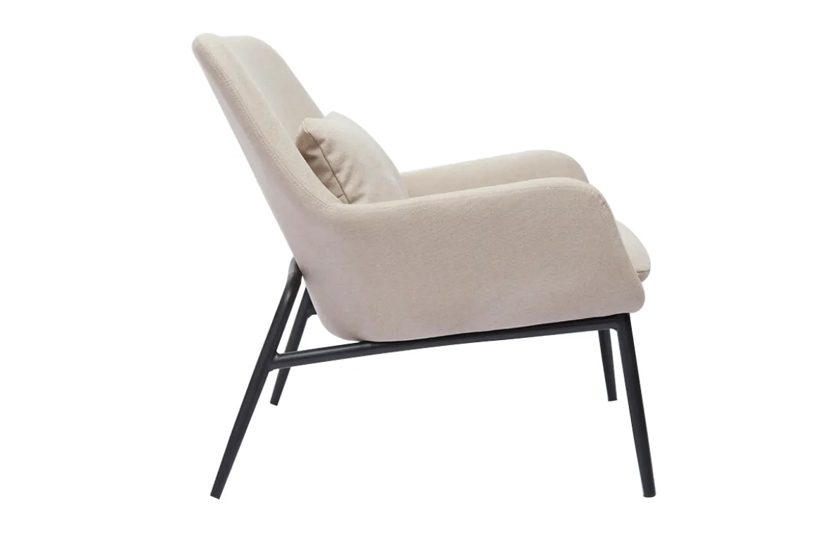 Fauteuil design en tissu effet velours beige et métal noir MAXINE