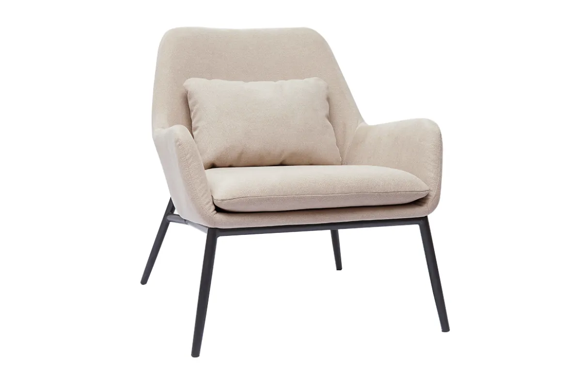 Fauteuil design en tissu effet velours beige et métal noir MAXINE