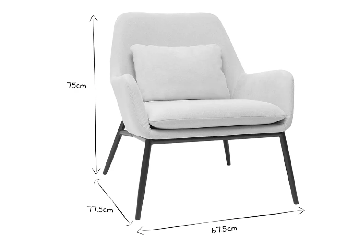 Fauteuil design en tissu effet velours beige et métal noir MAXINE