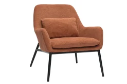Fauteuil design en tissu effet velours terre brulée et métal noir MAXINE
