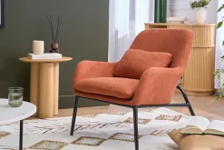 Fauteuil design en tissu effet velours terre brulée et métal noir MAXINE