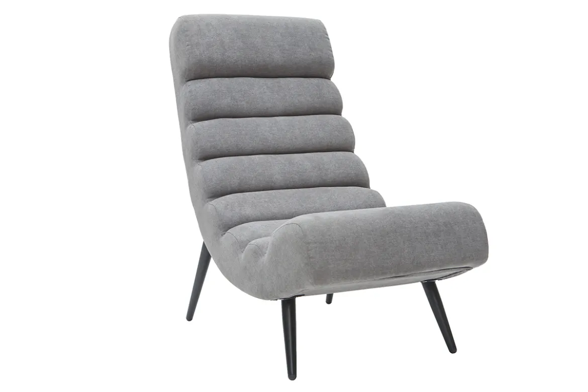 Fauteuil design en tissu effet velours gris et métal noir TAYLOR