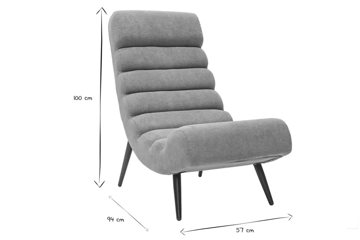 Fauteuil design en tissu effet velours gris et métal noir TAYLOR
