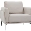 Fauteuil design en tissu effet velours texturé beige et métal noir MOSCO