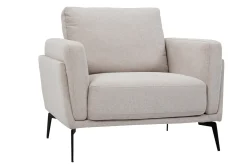 Fauteuil design en tissu effet velours texturé beige et métal noir MOSCO