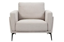 Fauteuil design en tissu effet velours texturé beige et métal noir MOSCO