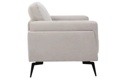 Fauteuil design en tissu effet velours texturé beige et métal noir MOSCO
