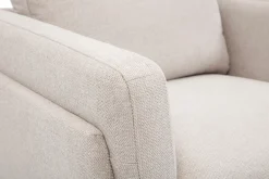 Fauteuil design en tissu effet velours texturé beige et métal noir MOSCO