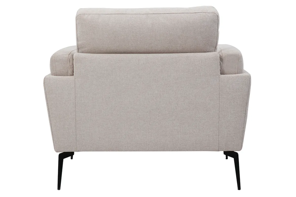 Fauteuil design en tissu effet velours texturé beige et métal noir MOSCO