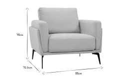 Fauteuil design en tissu vert de gris et métal noir MOSCO