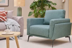 Fauteuil design en tissu vert de gris et métal noir MOSCO