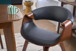 Fauteuil design noir et bois foncé noyer ARAMIS