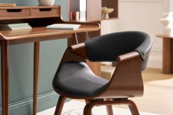 Fauteuil design noir et bois foncé noyer ARAMIS