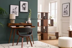 Fauteuil design noir et bois foncé noyer ARAMIS