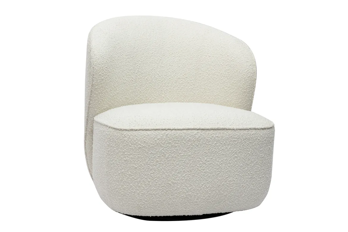 Fauteuil design pivotant en tissu effet laine bouclée blanc AMBER