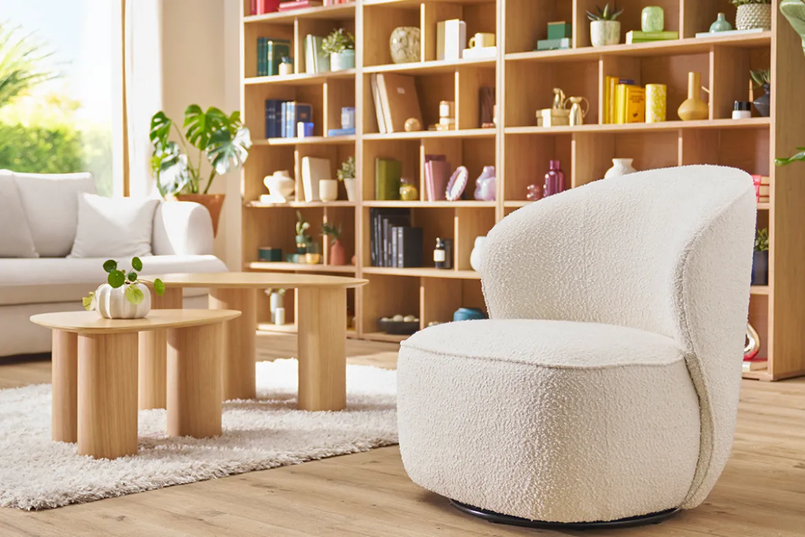 Fauteuil design pivotant en tissu effet velours texturé terre brûlée AMBER