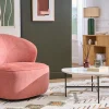 Fauteuil design pivotant en tissu effet velours texturé terracotta AMBER