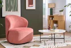 Fauteuil design pivotant en tissu effet velours texturé terracotta AMBER