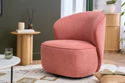 Fauteuil design pivotant en tissu effet velours texturé terracotta AMBER