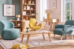 Fauteuil design pivotant en tissu vert de gris AMBER