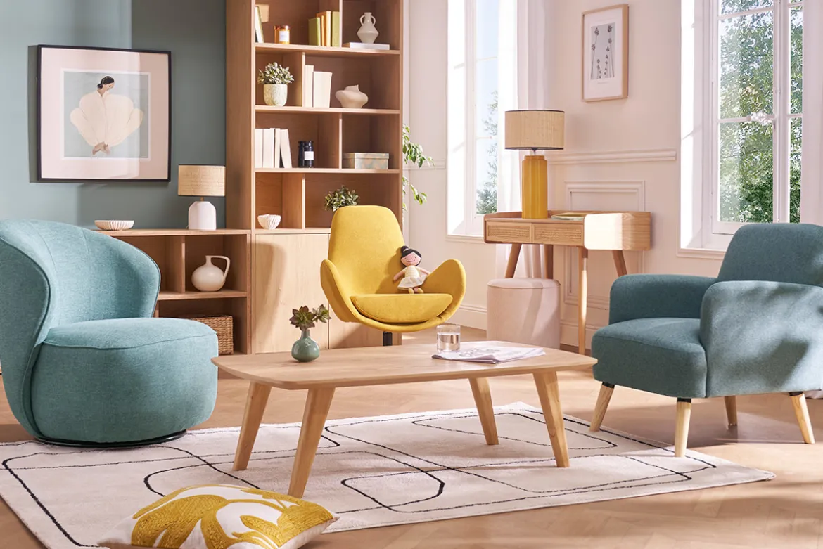 Fauteuil design pivotant en tissu vert de gris AMBER