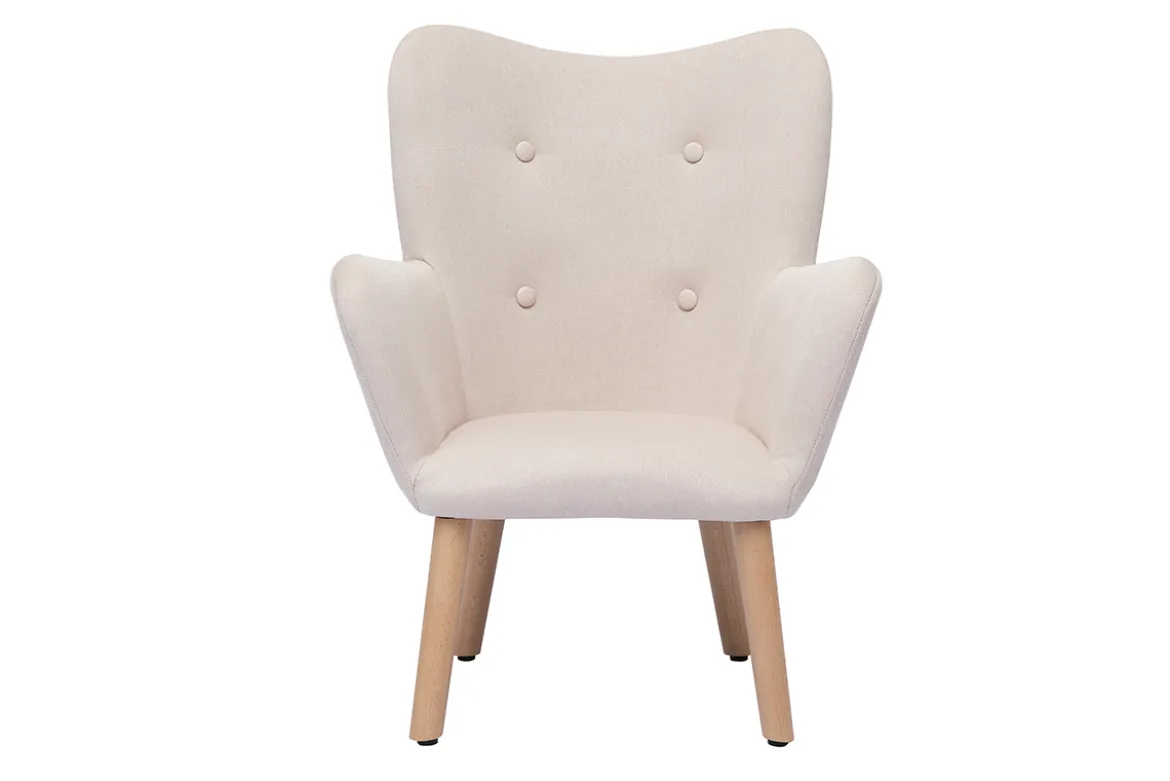 Fauteuil enfant scandinave en tissu rose poudré et bois clair BABY BRISTOL
