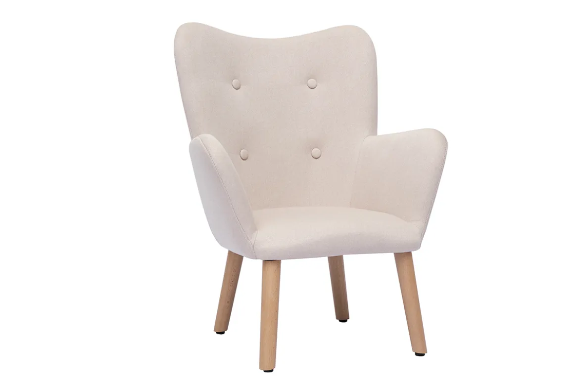 Fauteuil enfant scandinave en tissu rose poudré et bois clair BABY BRISTOL