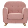 Fauteuil enfant scandinave en tissu effet velours texturé rose et bois clair NORKID