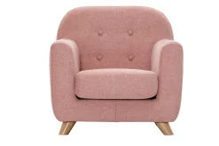 Fauteuil enfant scandinave en tissu effet velours texturé rose et bois clair NORKID