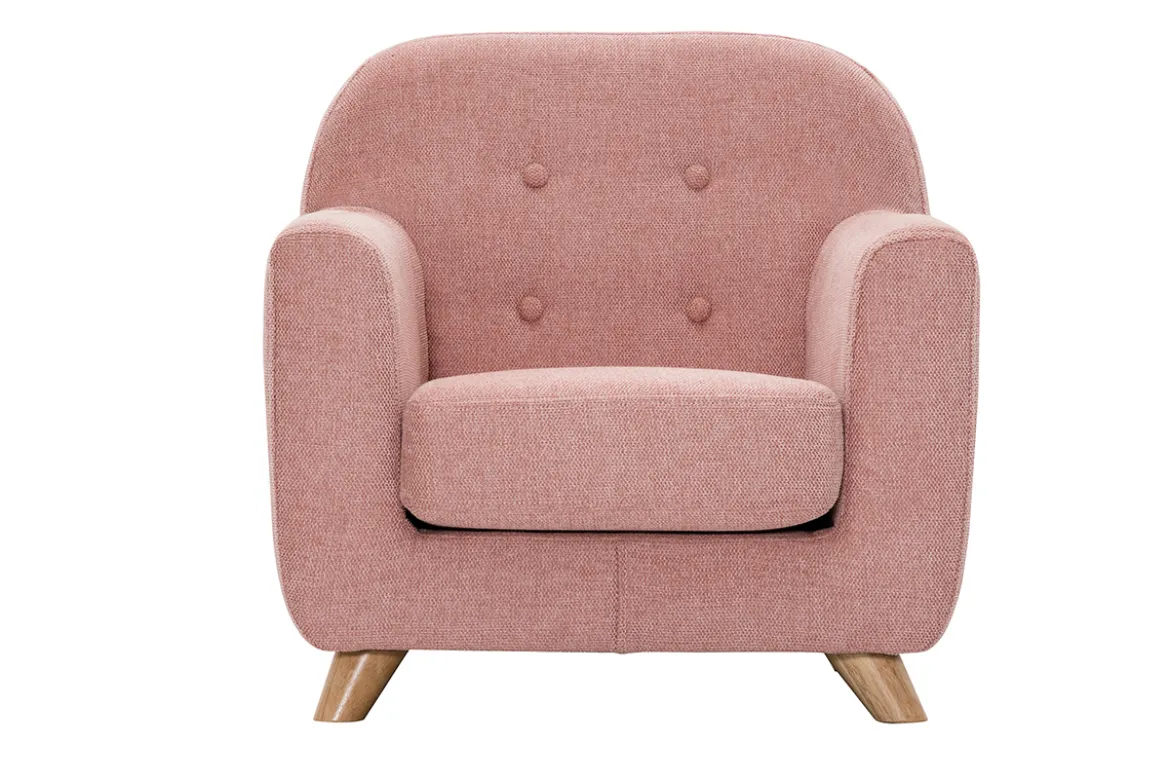 Fauteuil enfant scandinave en tissu effet velours texturé rose et bois clair NORKID