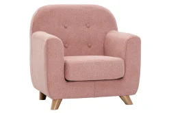 Fauteuil enfant scandinave en tissu effet velours texturé rose et bois clair NORKID